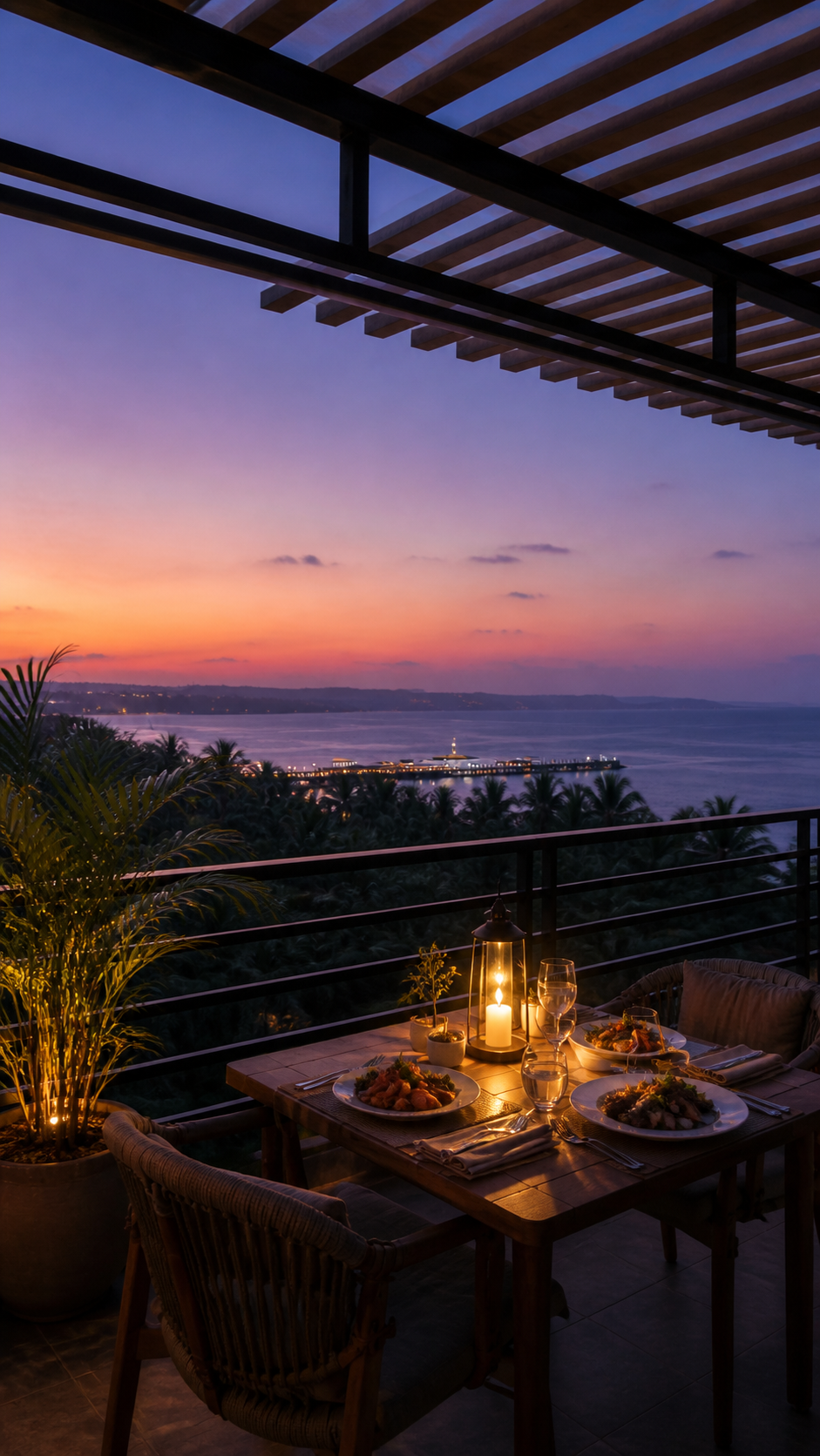 Terrace dining at sunset